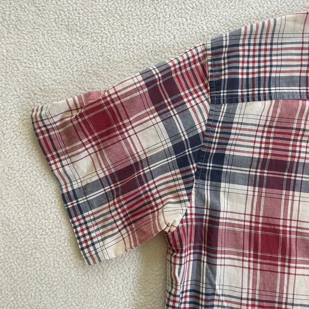 L.L. Bean Mens Large Short Sleeve Button Down Shirt Red Plaid Cotton 0G831 - Picture 12 of 12